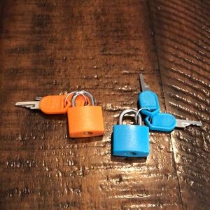 Orange and Blue Luggage Padlocks with Keys NWOT